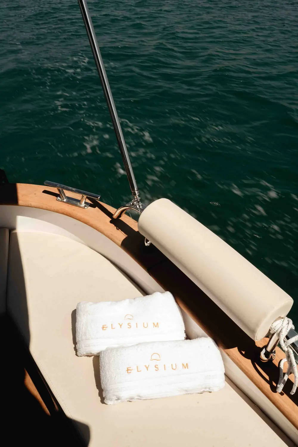 The bow deck, cushions laid out